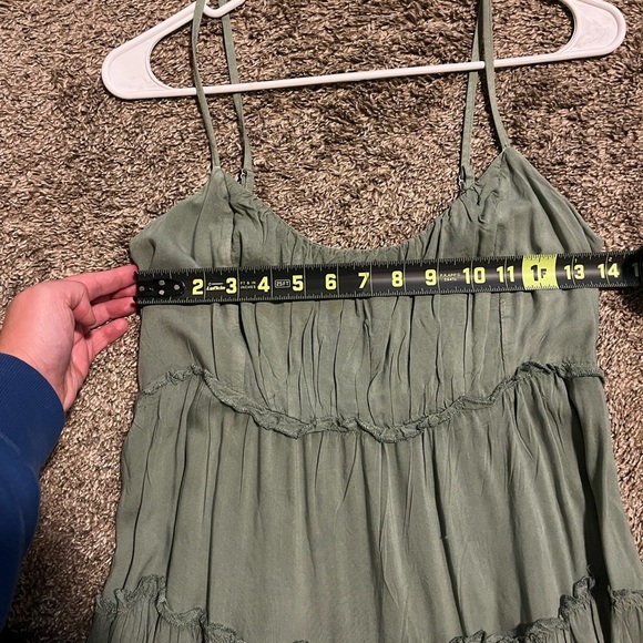 Aeropostale Women's Solid Swoop-Neck Tiered Green Babydoll Dress - Picture 4 of 8